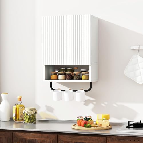 IBUYKE Bathroom Wall Cabinet Over Toilet Cabinet for Bathroom UWBS003W | with Doors and Adjustable Shelf, Towel Bar, Wall Mounted, for Laundry Room & Living Room Kitchen, White,Modern - color: White