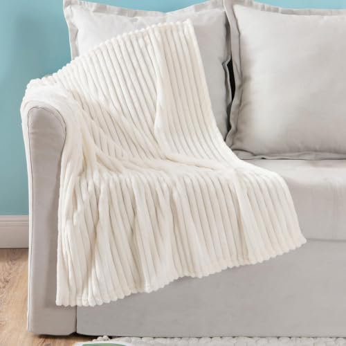 MIULEE Super Soft Throw Blanket with Stripe Pattern for Lightweight Fleece Warm Plush Cozy Bed Blanket 30"x40", Cream White - color: Cream White, size: 30"x40"
