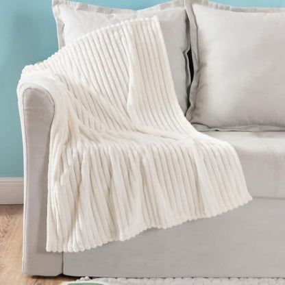 MIULEE Super Soft Throw Blanket with Stripe Pattern for Lightweight Fleece Warm Plush Cozy Bed Blanket 30"x40", Cream White - color: Cream White, size: 30"x40"