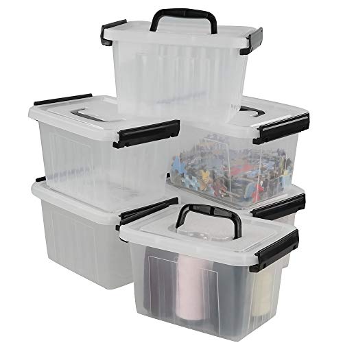 Small Plastic Storage Box, 6-Pack 3 Liter Storage Bins with Lid | Clear Organizer Containers for Pantry, Closet, Office, Crafts, Lightweight, Easy-Clean - size: 3 L