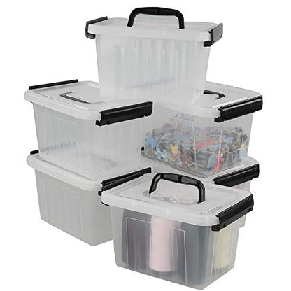 Small Plastic Storage Box, 6-Pack 3 Liter Storage Bins with Lid | Clear Organizer Containers for Pantry, Closet, Office, Crafts, Lightweight, Easy-Clean - size: 3 L