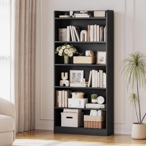 Yaheetech 6-Tier Open Bookcase and Bookshelf, Modern Simple Floor Standing Display Storage Shelves with Top Open Compartment for Home Office, Study, Living Room - Black - color: Black, size: 6-Tier