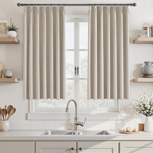 UHITECH Short Blackout Curtains 45 Inch Length for Small Windows 2 Panels | Pinch Pleated, Sun Blocking, Thermal Insulated, Suitable for Kitchen/Living Room/Cafe/Basement, Soundproof, Room Darkening - color: #02 Linen, size: 40"W x 45"L (Pack of 2)