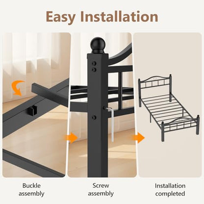 Metal Twin Bed Frame with Headboard | Noise-Free Design, 12” Underbed Storage, Heavy Duty with Headboard, No Box Spring Needed, Tool-Free Assembly - color: Twin -Black