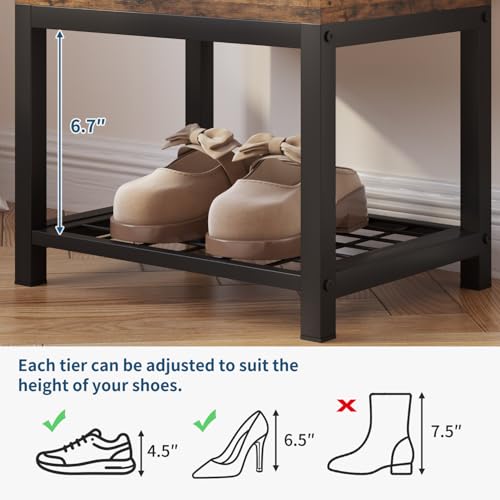 Shoe Storage Bench, Small Ottoman with Storage, Padded Seat, Brown