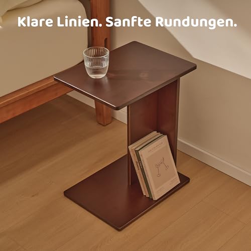 RECCI Solid Bamboo C-Shaped End Table Set of 2 for Couch and Sofa, Sustainable Mid-Century Modern Wood Side Table for Living Room or Bedroom, Easy Assembly C Table Nightstand (Espresso Brown) - color: Espresso Brown