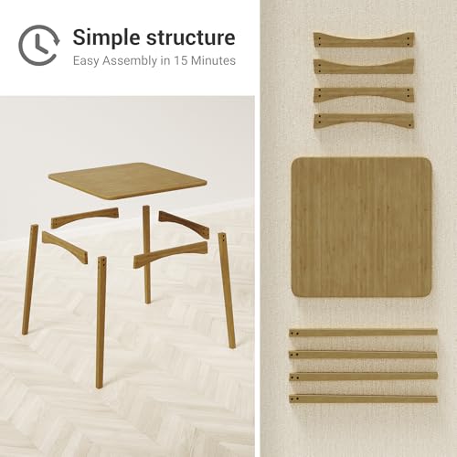 Bamboo Dining Table, Small Kitchen Table for 2, 27.6" Square Dining Tables for Small Space, Easy Assembly, Dinner Table for Dining Room, Living Room, Kitchen, Office(Brown) - color: Brown