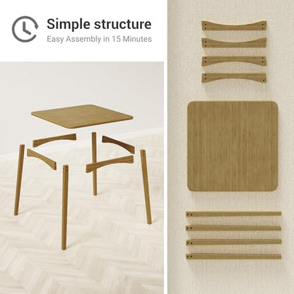 Bamboo Dining Table, Small Kitchen Table for 2, 27.6" Square Dining Tables for Small Space, Easy Assembly, Dinner Table for Dining Room, Living Room, Kitchen, Office(Brown) - color: Brown