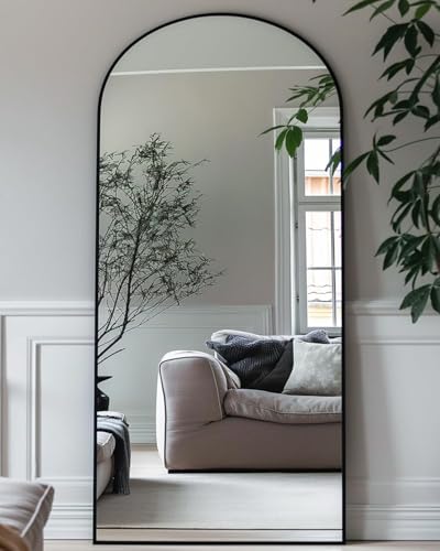 Antok 58" x21” Arched Full Length Floor Mirror, Black Aluminum Frame, Free Standing/Wall Mount/Leaning for Bedroom, Living Room, Dressing Room - color: Black, size: 58"L x 21"W