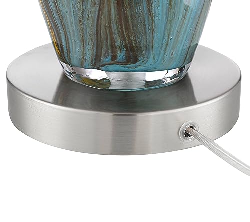 29 1/2" Tall Table Lamps Set of 2 Azure Glass Blue with Smart Sockets | Colors May Vary. Brown Modern Living Room Bedroom Bedside Nightstand House Office Home Family White Shade end - color: Blue Brown - Smart Sockets Included