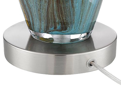 29 1/2" Tall Table Lamps Set of 2 Azure Glass Blue with Smart Sockets | Colors May Vary. Brown Modern Living Room Bedroom Bedside Nightstand House Office Home Family White Shade end - color: Blue Brown - Smart Sockets Included