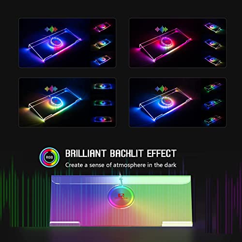 Acrylic Computer Keyboard Holder, 366 Kinds RGB Compact Tray, Gaming USB Interface Titled Stand, Ergonomic Typing Clear Riser for Office Desk, PC