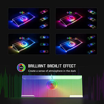 Acrylic Computer Keyboard Holder, 366 Kinds RGB Compact Tray, Gaming USB Interface Titled Stand, Ergonomic Typing Clear Riser for Office Desk, PC