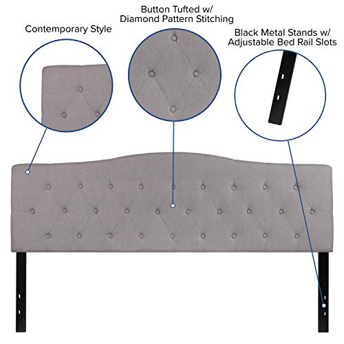 EMMA + OLIVER Light Gray King Button Tufted Headboard | Adjustable Bed Rail Slots, Fabric Upholstered - color: Light Gray, size: King
