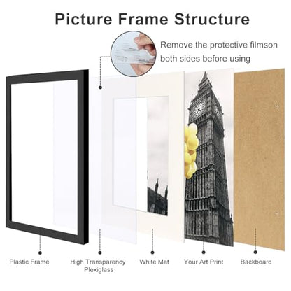 8.5x11 Picture Frame Set of 6, Certificate Document Frame, Diploma Frame, Display Pictures 6x8 with Mat or 8.5x11 Without Mat, Black - color: Black, size: 8.5x11