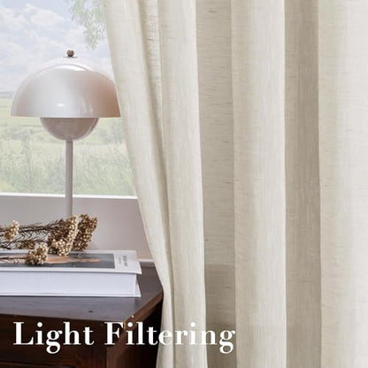 H.VERSAILTEX Linen Curtains Flax Linen Blended Curtain Panels for Living Room/Bedroom Semi Sheer Privacy Curtains 120 inch Length 2 Panels Set Nickel Grommet Window Drapes, Natural - color: Natural, size: 52"W x 120"L (Pack of 2)