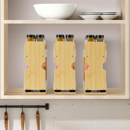 2 Tier Pull Out Spice Rack Organizer, Bamboo Sliding Spice Rack for Kitchen | Cabinet, (4.4" W x 10.6" D x 10.4" H) Spice Storage, Pantry Organization