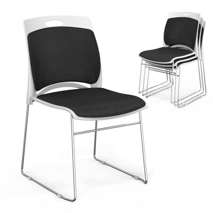 VINGLI Stackable Plastic Mesh Padded Chairs for Office Set of 4, Black | Stacking Chairs with Metal Sled Base, Ergonomic Plastic Pad Seat & Back, Waiting Banquet Guest Break Room, Easy to install - color: Black, size: 4 Pack