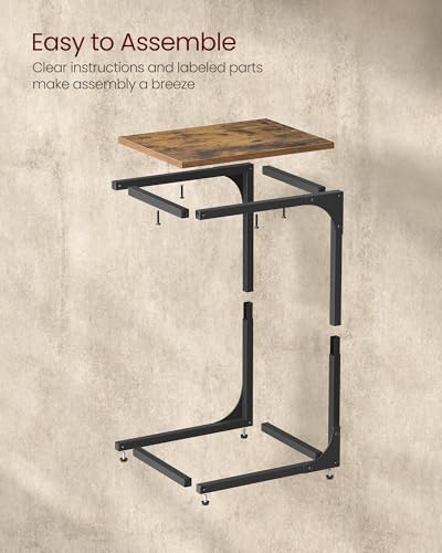 VASAGLE C-Shaped End Table, Small Sofa Side Table with Metal Frame | for Couch, Living Room, Bedroom, Bedside, Rustic Brown and Black, BARNET Collection ULET350B01 - color: Rustic Brown + Black