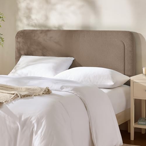 Hearth & Harbor Wall Mounted Full Headboard Only, Bed Headboard Full Size | Easy Assemble, Floating Peel & Stick, Upholstered Boucle, 3D Stitched Wall Panels, 5 Strips of 3M Tape Included, Mocha Brown - color: 04-mocha Brown, size: Full