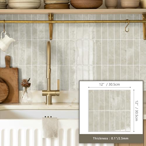 10 Sheets Upgraded Thicker Design Subway Tile Peel and Stick Backsplash | 12”×12”Self Adhesive Wall Tiles Stick on Back Splash for Kitchen,Bathroom,Camper(Beige) - color: Beige