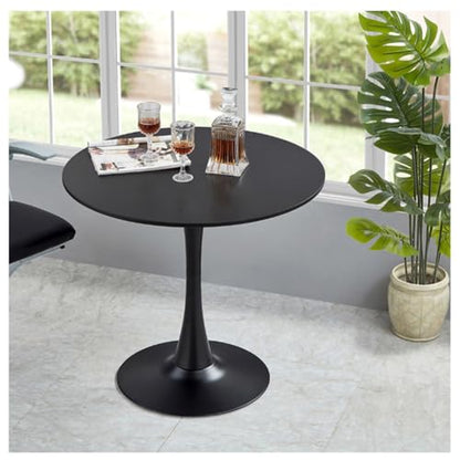 23.4" Tulip Dining Table, Black, Perfect for 2-4 People, Mid-Century Modern Style, Round MDF Top with Sturdy Base for Dining Room, Living Room, Cafe - size: 23.4"