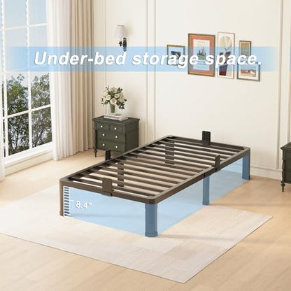 10 inch Twin Bed Frame with Round Corner Legs Mattress Slide Stopper,Low Profile Heavy Duty Metal Platform,No Box Spring Needed,Steel Slat Support,Easy Assembly,Noise Free - size: Twin, style: 10 inch