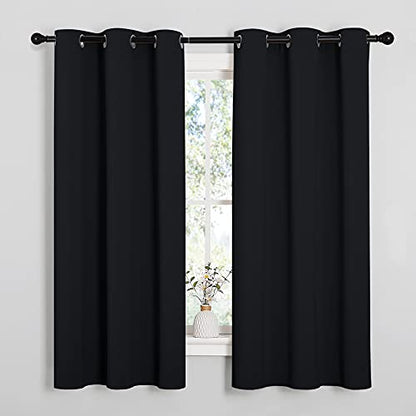 NICETOWN Blackout Draperies Window Curtain Panels, Autumn/Winter Thermal Insulated Solid Grommet Blackout Curtains/Drapes for Cafe (Set of 2, 42 inches by 48 inches, Black) - color: Black, size: 42"W x 48"L (Pack of 2)