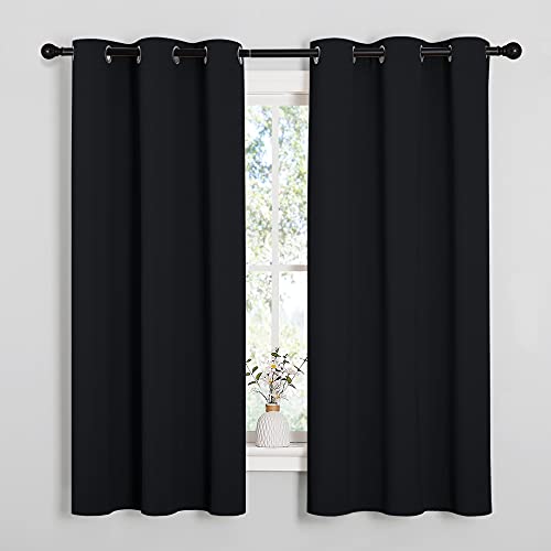 NICETOWN Halloween Pitch Black Solid Thermal Insulated Grommet Blackout Curtains/Drapes for Bedroom Window (2 Panels, 42 inches Wide by 63 inches Long, Black) - color: Black, size: 42"W x 63"L (Pack of 2)