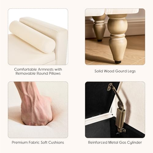 Large Storage Ottoman Bench, 45.7" Linen Upholstered Entryway Bench with Solid Wood Legs, End of Bed Bench, Shoe Bench, Ottoman Storage Chest for Bedroom/Living Room/Entryway,Beige - color: Beige