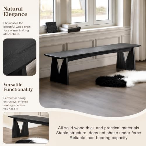 Black Wood Dining Bench, Armless Wooden Entryway Stool, Narrow Farmhouse Window Seat, Skinny Seat, Suitable for Bedroom, Living Room, Dining Room, Hallway(120x30cm/47.2x11.8in) - size: 120x30cm/47.2x11.8in