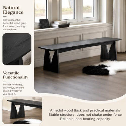 Black Wood Dining Bench, Armless Wooden Entryway Stool, Narrow Farmhouse Window Seat, Skinny Seat, Suitable for Bedroom, Living Room, Dining Room, Hallway(140x30cm/55.1x11.8in) - size: 140x30cm/55.1x11.8in
