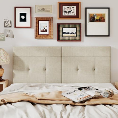 Upholstered Tufted Queen Size Headboard,Premium Linen Fabric Wood Head Board with Metal Legs, Adjustable Height from 42” to 56”, Bed Headboard in Modern Design,Backboard for Bed, Oatmeal - color: Oatmeal Linen, size: Queen