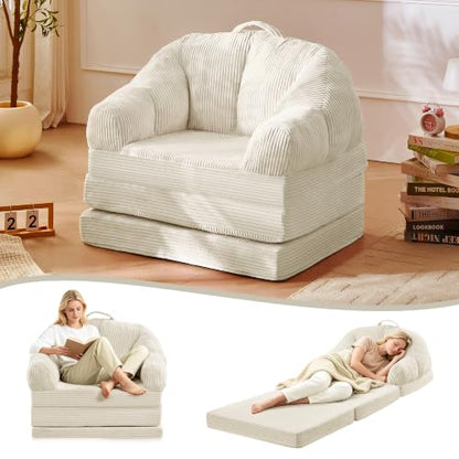 wanan Folding Sofa Bed, 3-in-1 Convertible Boneless Couch with Handle, Floor Lounger & Sleeper Chair for Adults, Comfy Folding Couch Single Sofa for Living Room Bedroom, Beige White - color: Beige White