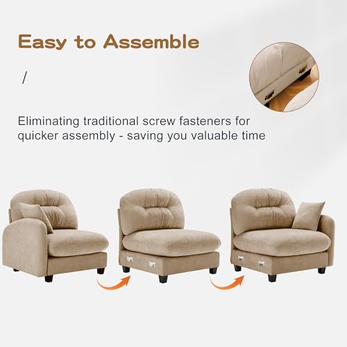 Modular Loveseat Sofa Mini Couch with Premium Chenille Fabric and Tufted Pleated Backrest Flexible Small Couch for Bedroom and Living Room Ergonomic 2-Seater Sofa for Adults and Compact Spaces (Camel) | Sturdy & Durable - color: Camel
