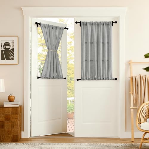 Tollpiz Small Linen Door Curtains Doorway Semi Sheer Curtain Room Divider Light Filtering Drape Dual Rod Pocket Boho Window Curtains for Closet, 25 x 40 inches Long, Silver Grey, 1 Panel - color: Silver Grey, size: 25"W x 40"L (Pack of 1)