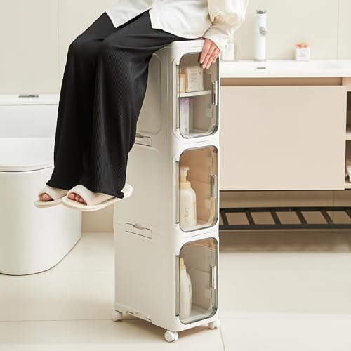 UFORU Tall Narrow Storage Cabinet,Slim Organizer with Magnetic Doors&Wheels | 3 Tiers, Smooth-Rolling Wheels, Durable Waterproof Plastic, Adjustable Shelves, Space-Saving Design for Small Spaces - color: White, size: 3 tier