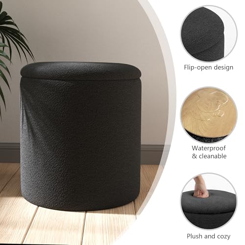 Cmishe Ottoman Poufs with Storage, Soft Upholstered Vanity Stool,Multifunctional Ottomans Coffee Table Padded Seat Foot Rest for Living（Black）
