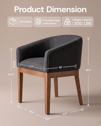HNY Barrel Dining Chairs Set of 2, Mid Century Modern Upholstered Dining Chairs with Arms, Linen Kitchen & Dining Room Chairs, Solid Wood Frame Accent Chairs for Kitchen, Apartment, Charcoal Black - color: Charcoal,natural Lges, size: 2 Chairs