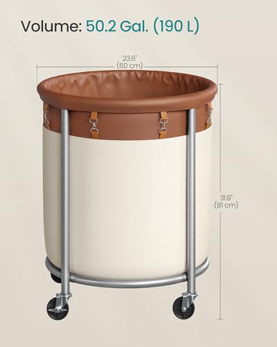 SONGMICS Laundry Basket, Rolling Steel Frame with 2 Locking Wheels, 190 L | Heavy-Duty Laundry Hamper Cart with Removable Bag, Coffee Brown and Cream White, URLS001KQ02 - color: Coffee Brown + Cream White, size: 190 L (1-Section)