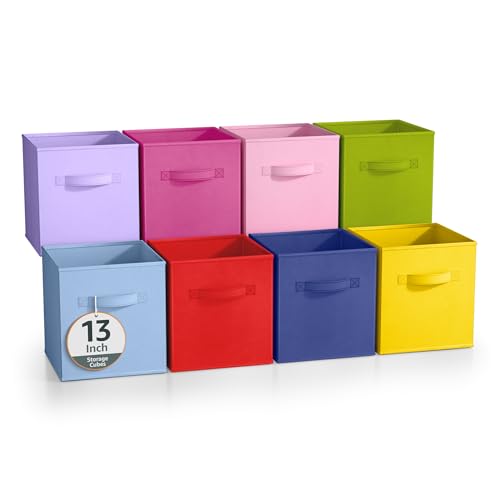 Sorbus Fabric Storage Cubes - 8 Foldable Storage Bins for Organizing Pantry, Cubbies, Toy Box - Clothes Storage & Closet Organizer - 13 Inch Collapsible Cube Baskets for Shelves with Handle - color: Bold, size: 13 Inch