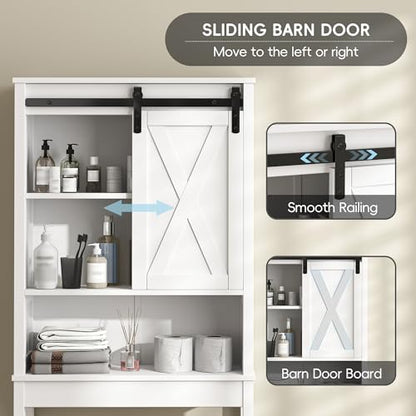 Xilingol Over The Toilet Storage Cabinet, Farmhouse Bathroom Storage Cabinet with Sliding Doors and Adjustable Shelf, Space-Saving Over Toilet Storage, White