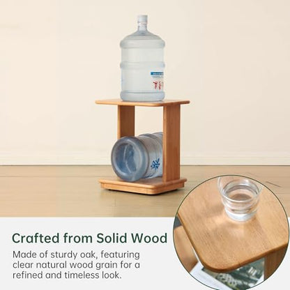 C Shaped End Table Set of 2, Solid Wood Side Table with Wheels, Natural Wood Nightstand, 2-Tier Wood Sofa Table Coffee Table for Living Room, Bedroom, Home Office(19.69" H) - color: Natural-19.69"h-2p