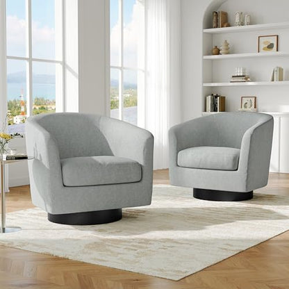 Swivel Barrel Accent Chair, Comfy Reading Armchair, Light Gray, Set of 1 | Club Chairs for Adults, Low-Back Design, Modern Round Style, Solid Wood Frame & Metal Swivel Base, For Living Room & Bedroom - color: Light Gray