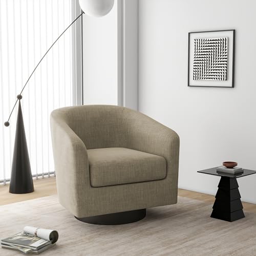 Swivel Barrel Accent Chair, Comfy Reading Armchair, Light Brown, Set of 2 | Club Chairs for Adults, Low-Back Design, Modern Round Style, Solid Wood Frame & Metal Swivel Base, For Living Room & Bedroom - color: Light Brown