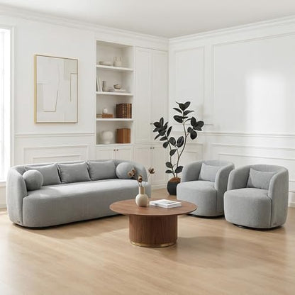 KINWELL 85" Boucle Upholstered Sofa with 2 Swivel Barrel Chairs, Grey | No Assembly Sherpa Living Room Furniture Sets, 3-Seater Couch Settee and Accent Chairs Armchairs for Small Spaces Apartment - color: Ash Grey, size: Sofa + 2 Chairs