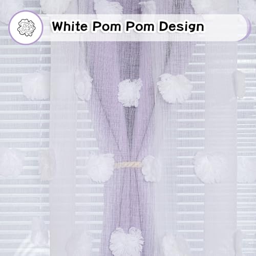 MYSKY HOME Lilac Curtains for Girls Bedroom Kids Curtain 54 Inches Length White Pom Pom Sheer Small Window Curtains 2 Panels Double Layer Curtains Grommet Room Darkening Nursery Curtains, W52 X L54 - color: Lilac, size: 52"W x 54"L (Pack of 2)