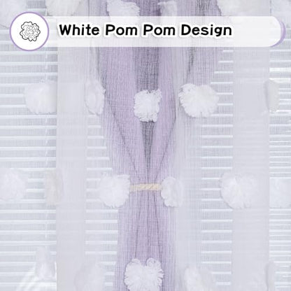 MYSKY HOME Lilac Curtains for Girls Bedroom Kids Curtain 54 Inches Length White Pom Pom Sheer Small Window Curtains 2 Panels Double Layer Curtains Grommet Room Darkening Nursery Curtains, W52 X L54 - color: Lilac, size: 52"W x 54"L (Pack of 2)