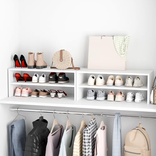 Whitmor Stackable 28" Extra Wide 2-Shelf Storage Organizer,Stackable Wood Combination Shoe Organizer Racks Shelves for Closets, Entryway, Hallway, Garage, White - color: White, size: 28 INCH