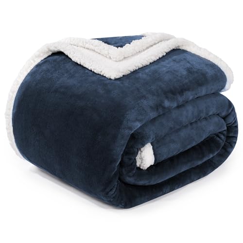 BEAUTEX Sherpa Fleece Throw Blankets Soft Fluffy Flannel Plush Cozy | Fuzzy Navy Cuddle Blanket for Couch, Bed, Sofa, Adults (50" x 60", Navy) - color: Navyblue, size: Throw-50"x60"